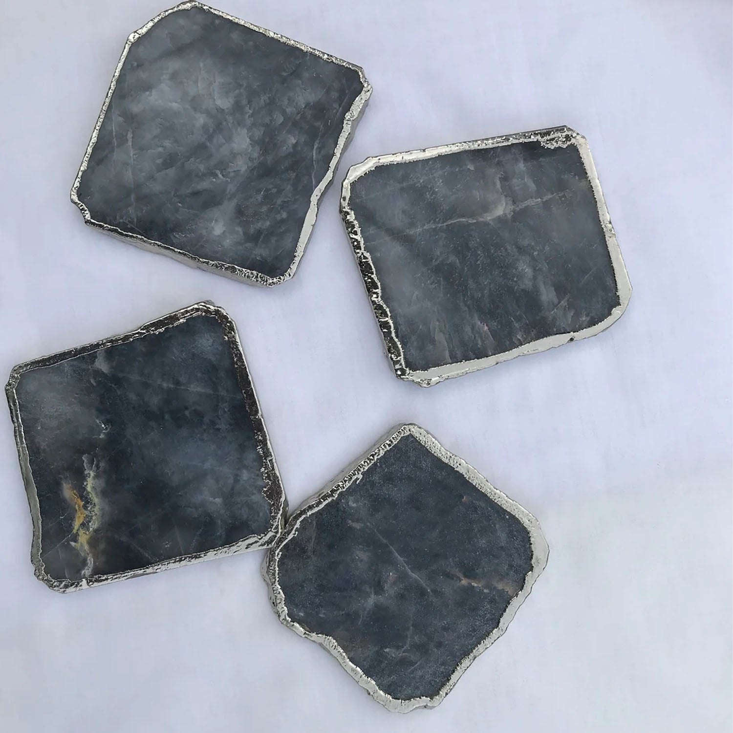 Grey Agate Quartz - Set of 4 Large Coasters/Personalised Momentos