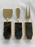 Set of 3 Labradorite Gemstone Agate Cheese Knives/Spreaders