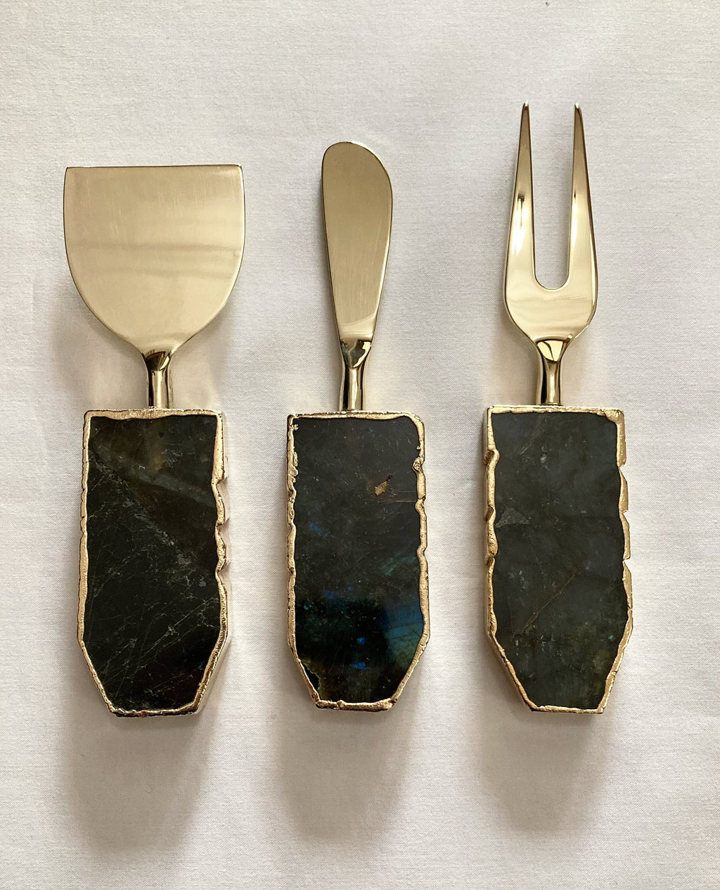 Set of 3 Labradorite Gemstone Agate Cheese Knives/Spreaders